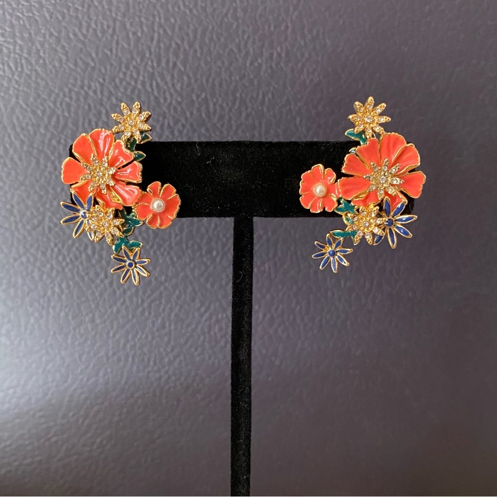 J. Crew Floral Gold and Orange Earrings